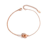 Bohemia Beach Stainless Steel Charm Anklet Double Circle Cubic Zirconia