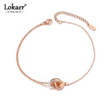 Bohemia Beach Stainless Steel Charm Anklet Double Circle Cubic Zirconia