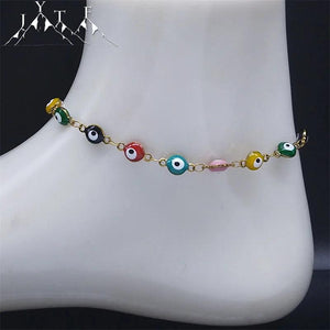 Colorful Eye Beads Anklet Stainless Steel