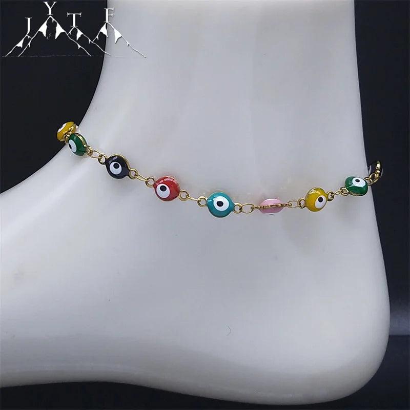Colorful Eye Beads Anklet Stainless Steel