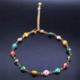 Colorful Eye Beads Anklet Stainless Steel