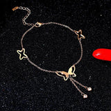 Butterfly Tassels Anklets Stainless Steel Female Foot Bracelets