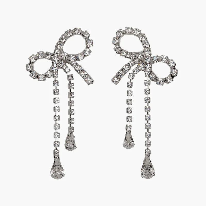 Stonefans Bow Crystal Drop Earrings Rhinestone Tassel Jewelry