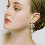 Stonefans Bow Crystal Drop Earrings Rhinestone Tassel Jewelry