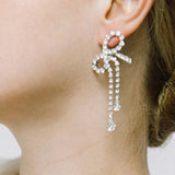 Stonefans Bow Crystal Drop Earrings Rhinestone Tassel Jewelry