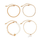 4Pcs/Set Pearls OT Buckle Anklets for Women