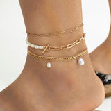 4Pcs/Set Pearls OT Buckle Anklets for Women