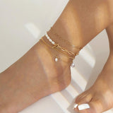 4Pcs/Set Pearls OT Buckle Anklets for Women
