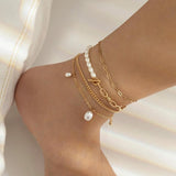 4Pcs/Set Pearls OT Buckle Anklets for Women