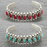 Antique Silver Metal Bracelet with Red Stone, Adjustable Cuff