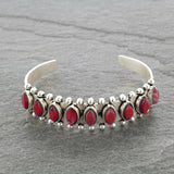 Antique Silver Metal Bracelet with Red Stone, Adjustable Cuff