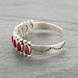 Antique Silver Metal Bracelet with Red Stone, Adjustable Cuff