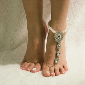 Women's Toe Loop Anklet Simulated Pearl Ankle Bracelet