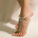 Women's Toe Loop Anklet Simulated Pearl Ankle Bracelet