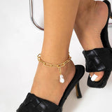 Punk Metal Chain Anklet with Baroque Pearl Pendant