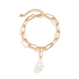 Punk Metal Chain Anklet with Baroque Pearl Pendant