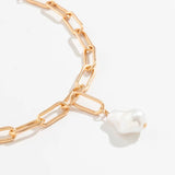 Punk Metal Chain Anklet with Baroque Pearl Pendant