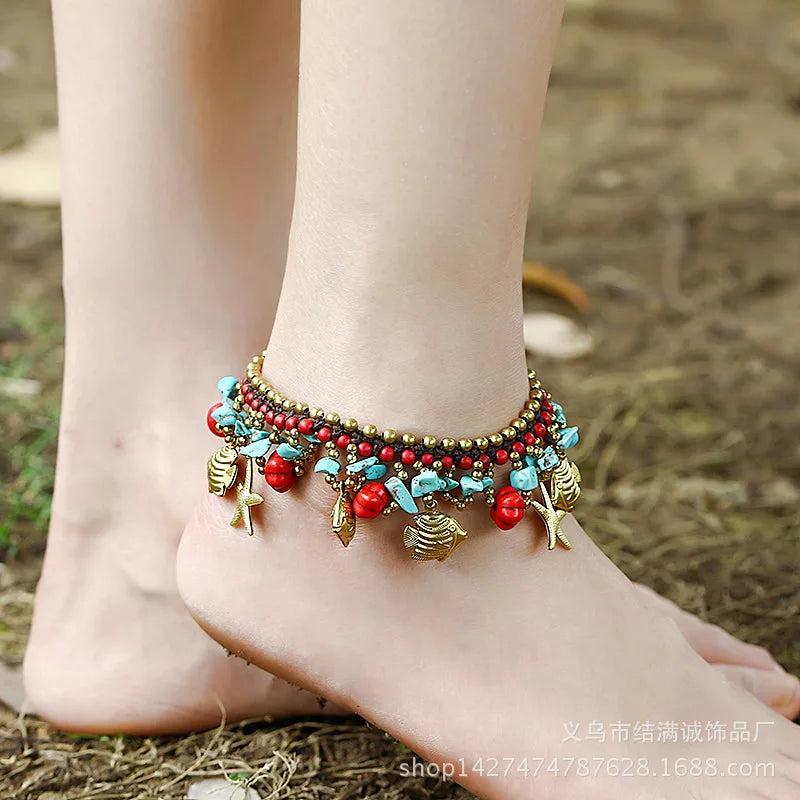 Bohemian Style Turquoise Female Anklet Starfish Beach Vacation