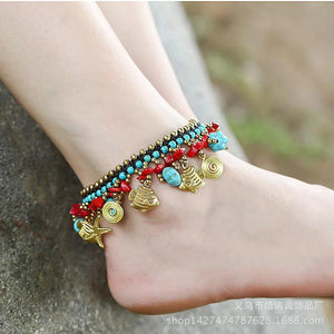 Bohemian Style Turquoise Female Anklet Starfish Beach Vacation
