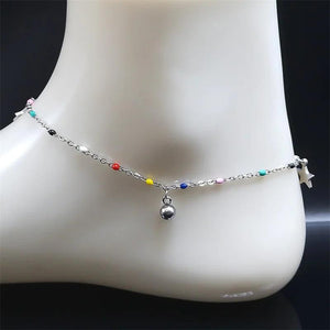Colorful Bead Star Anklet Stainless Steel Summer Beach Charm Bracelet