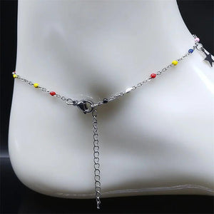 Colorful Bead Star Anklet Stainless Steel Summer Beach Charm Bracelet