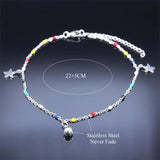 Colorful Bead Star Anklet Stainless Steel Summer Beach Charm Bracelet