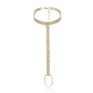Boho Crystal Anklet Bracelet Rhinestone Foot Chain Toe Ring Barefoot Sandal
