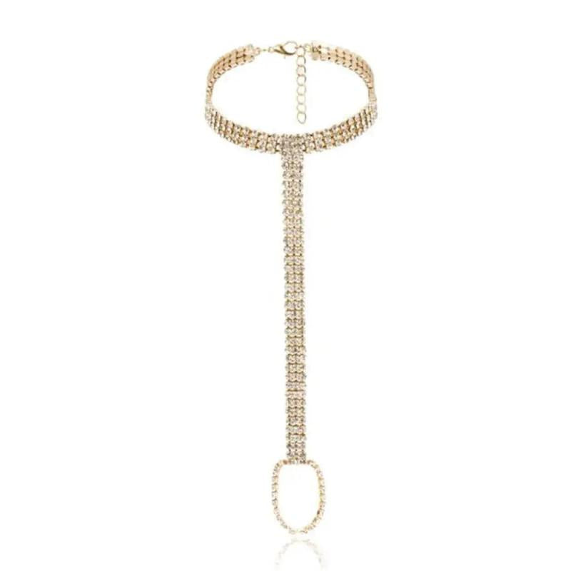 Boho Crystal Anklet Bracelet Rhinestone Foot Chain Toe Ring Barefoot Sandal