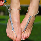 Boho Crystal Anklet Bracelet Rhinestone Foot Chain Toe Ring Barefoot Sandal