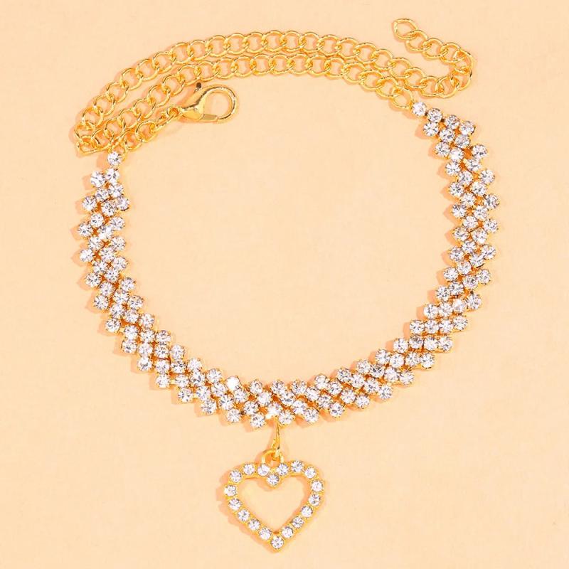 Crystal Rhinestone Chain Heart Anklet Bracelet Wedding Party Beach Jewelry