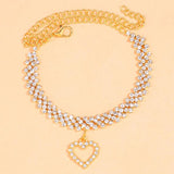Crystal Rhinestone Chain Heart Anklet Bracelet Wedding Party Beach Jewelry