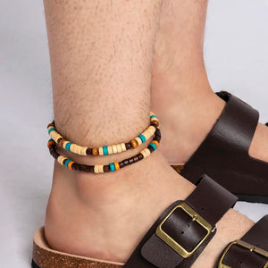 Wooden Bead Table Wax Anklet Set for Men Bohemia Adjustable Bracelet