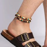 Wooden Bead Table Wax Anklet Set for Men Bohemia Adjustable Bracelet