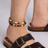 Wooden Bead Table Wax Anklet Set for Men Bohemia Adjustable Bracelet