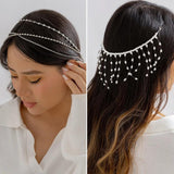 Pearl Headwear Crystal Tassel Hair Ornaments Multi-layer Chain Jewelry