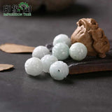 12x12mm Jadeite Round Dragon Carved Beads Necklace 8pcs