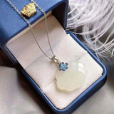 Natural Hetian Jade Necklace with Sterling Silver Chinese Knot Pendant