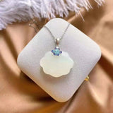 Natural Hetian Jade Necklace with Sterling Silver Chinese Knot Pendant