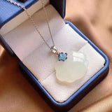 Natural Hetian Jade Necklace with Sterling Silver Chinese Knot Pendant