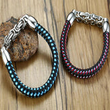 Stainless Steel Chain Leather Bracelet Red
