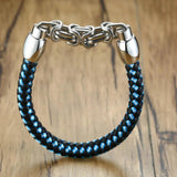 Stainless Steel Chain Leather Bracelet Red