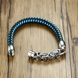 Stainless Steel Chain Leather Bracelet Red