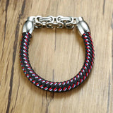 Stainless Steel Chain Leather Bracelet Red