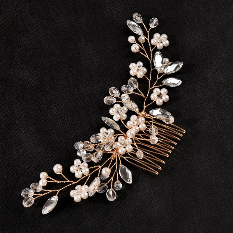 Bridal Pearl Flower Hair Comb Beaded Hair Clip Comb for Women & Girls - TEN