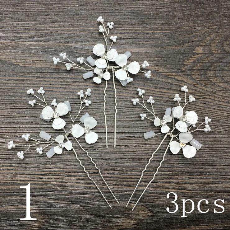 3PCS/set European bride wedding hairpins metal leaf pearl Flowers Hairpins