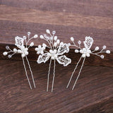 3PCS/set European bride wedding hairpins metal leaf pearl Flowers Hairpins