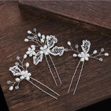 3PCS/set European bride wedding hairpins metal leaf pearl Flowers Hairpins