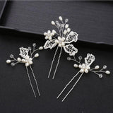 3PCS/set European bride wedding hairpins metal leaf pearl Flowers Hairpins