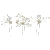 3PCS/set European bride wedding hairpins metal leaf pearl Flowers Hairpins