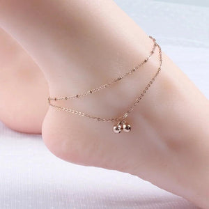 2-layer Tassel Anklet Bracelet for Women Titanium Steel Rose Foot Chain Jewelry